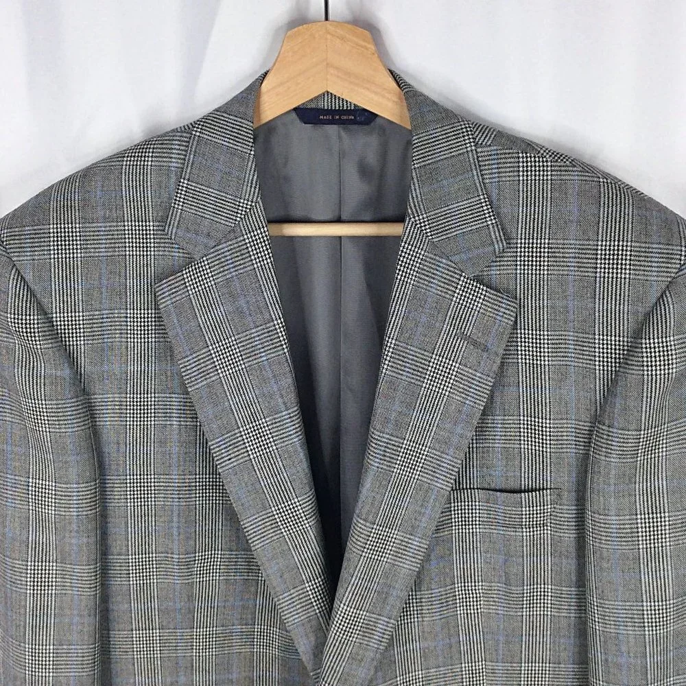 Brooks Brothers 1818 Madison Suit Jacket Mens Size 42L Glen Plaid Wool Silk Gray